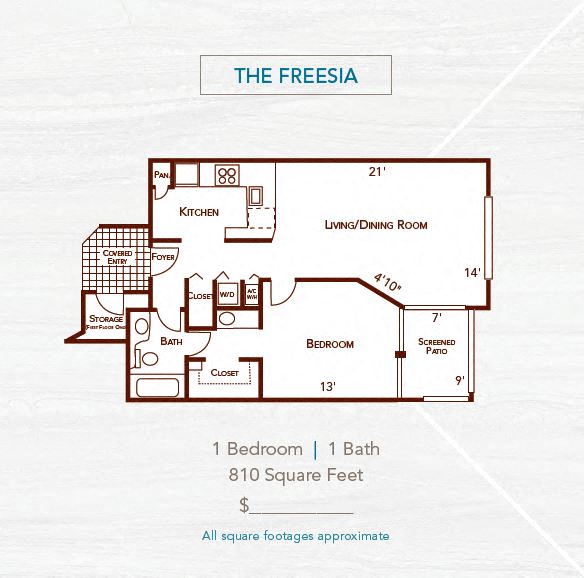 The Freesia 1 bed 1 bath 810 sq. ft.